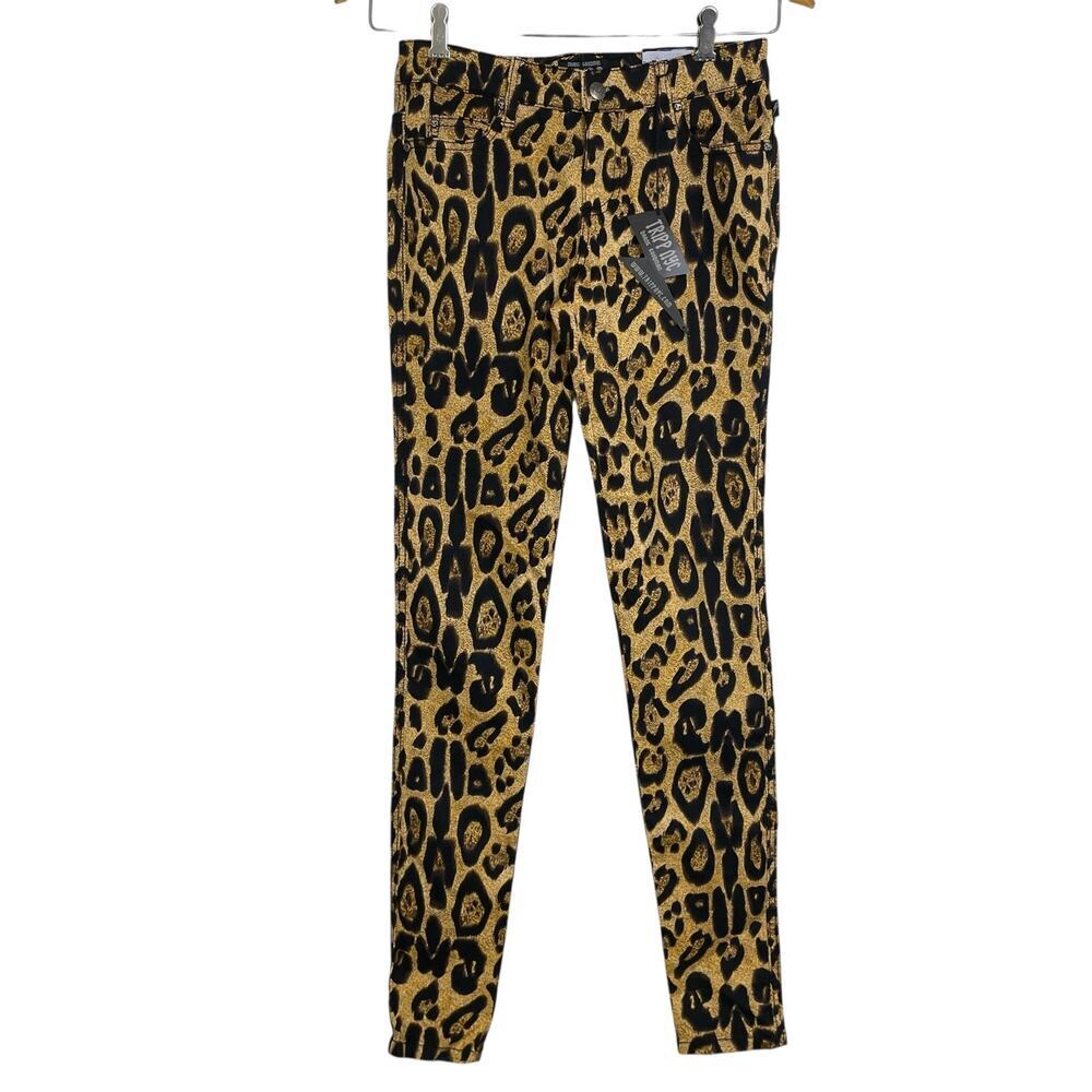 Tripp NYC Leopard Pants Womens Size 25 Black Tan Animal Print Stretch Slim NYC